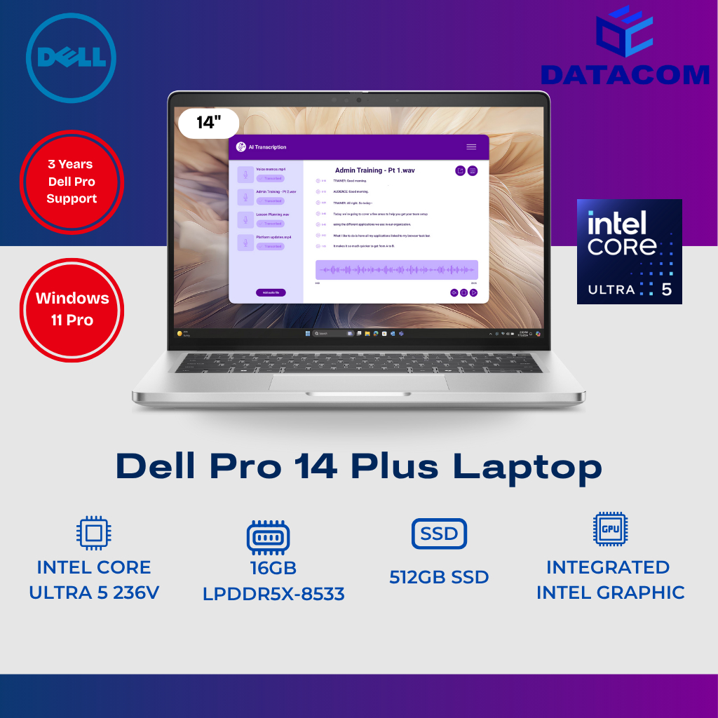 DELL PRO14 PLUS NOTEBOOK, 14" FHD+ IR, U5-236V, 16GB, 512GB, WL, W11P(CP+), 3Y PRO